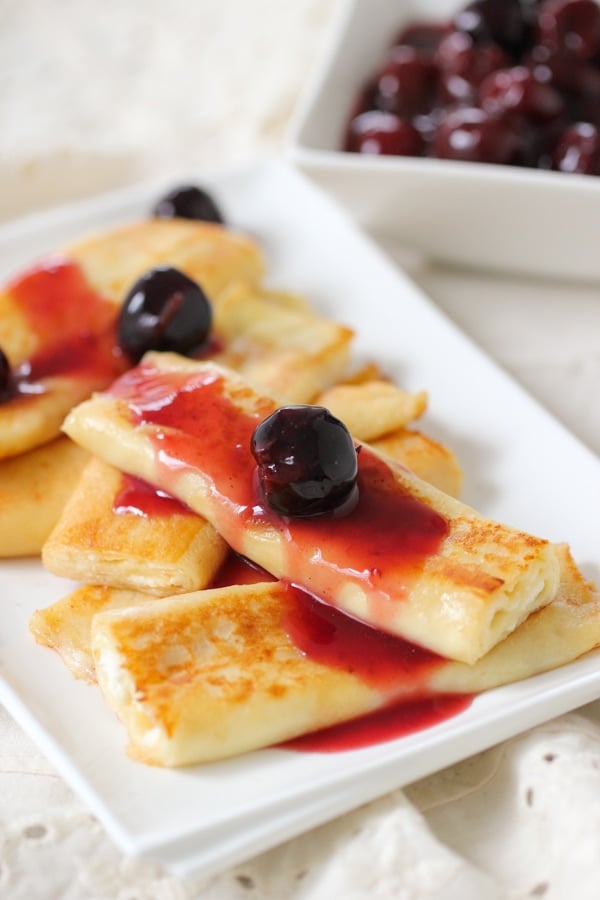Cheese Blintzes with Cherry Sauce Налистники с Творогом Olga's Flavor Factory