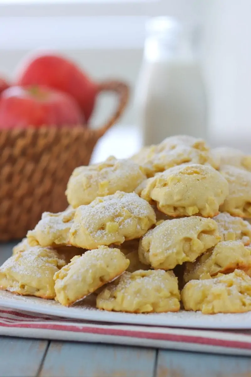 Apple Cookies - soft buttery cookies with apples and a dusting of powdered sugar. 