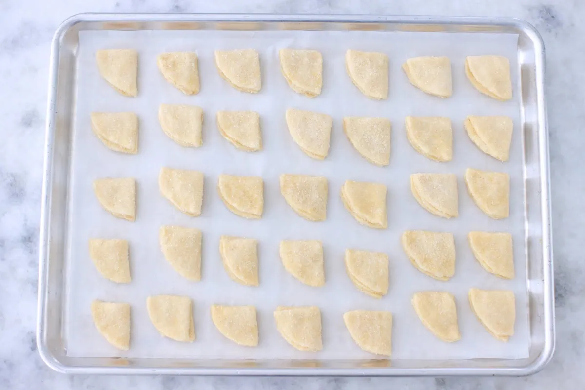 Farmer's cheese cookies on a baking sheet. 