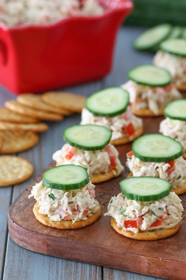 Creamy Chicken Salad Bites on Crackers