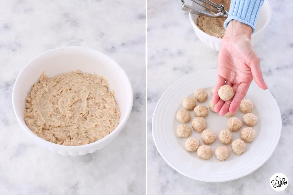 Making the chicken meatballs for Cabbage Meatball Soup. 