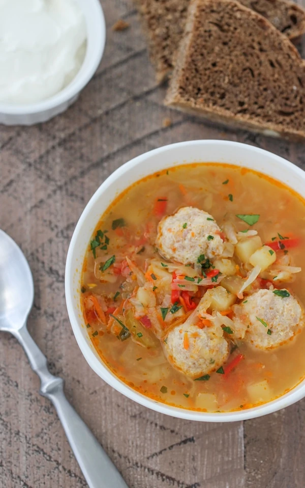 Shchi (Russian Cabbage Soup) With Meatballs - Olga's Flavor Factory