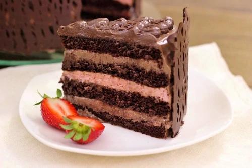 Slice of Chocolate Strawberry Layer Cake