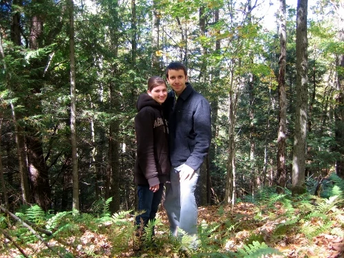 Sergi and I, hiking through the woods on my parents' property.