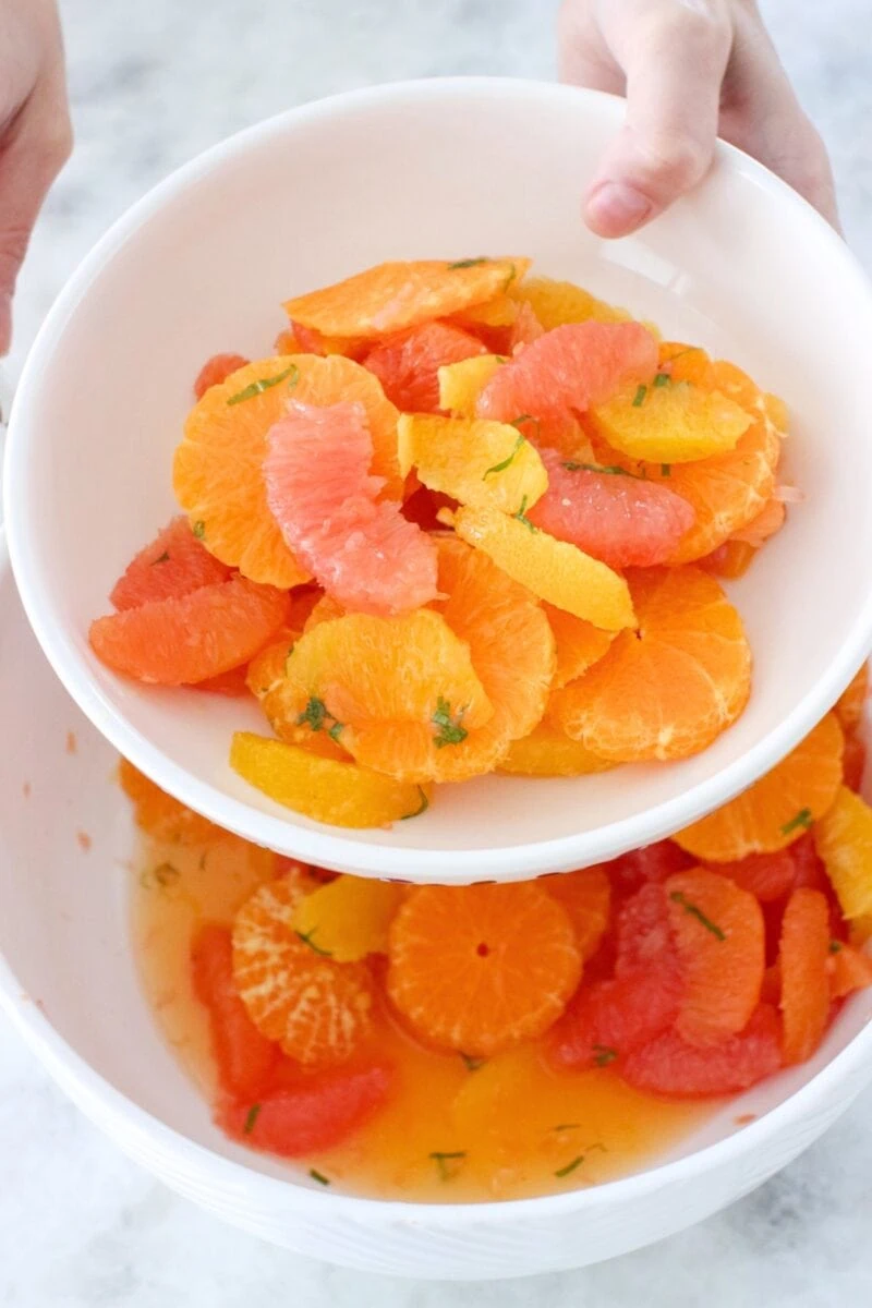 Citrus Fruit salad with mint and honey (oranges, grapefruit, mandarins)