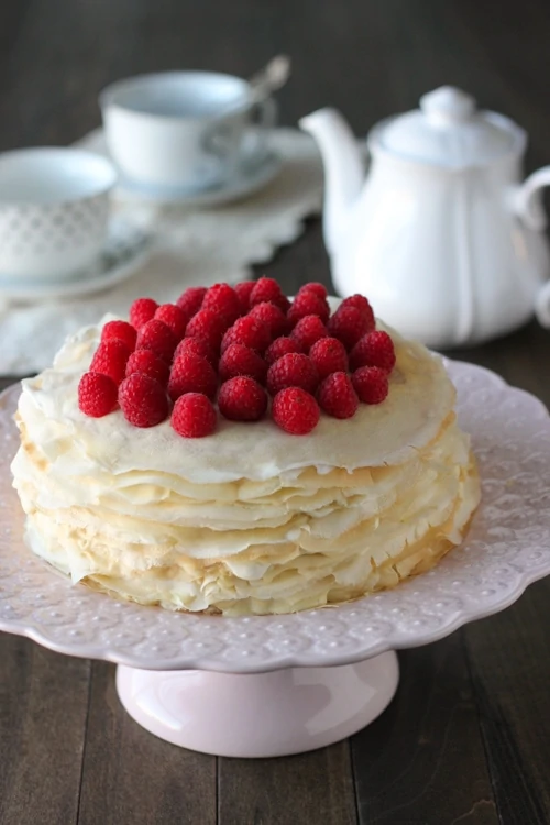 Crepe Cake With Pastry Cream and Raspberries-1-12