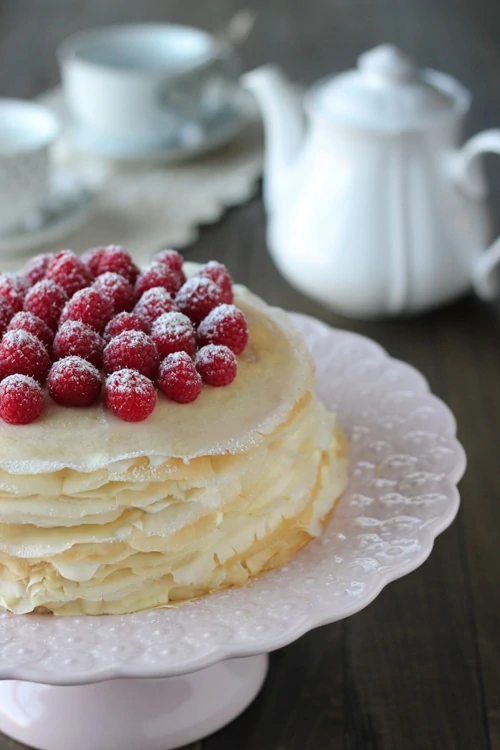 Crepe Cake With Pastry Cream and Raspberries-1-20