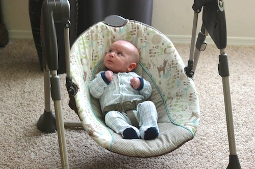 Today, Branden sleeps much longer than usual, since he's been fighting that cold that I mentioned earlier. He's getting better, but he still slept a lot today, which worked out well for me.  He loves the new swing! I was right; motion is his thing.