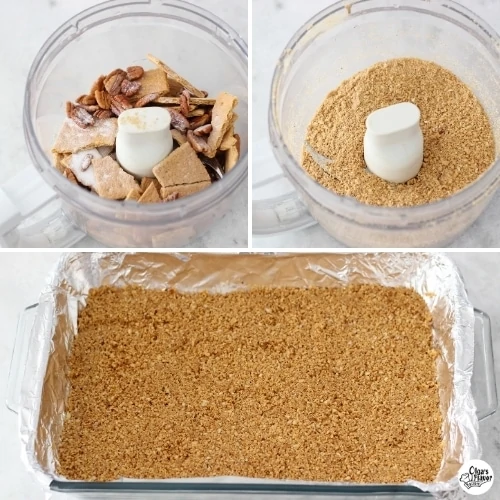 Tutorial for how to make a graham cracker crust for pumpkin cheesecake bars