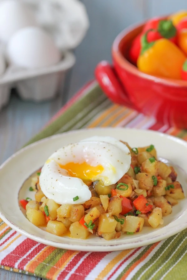 Potato, Onion and Pepper Hash With Oven Poached Eggs-1-31