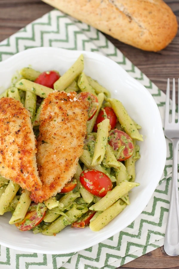 Pesto Pasta With Chicken Tenders, Shallots and Cherry Tomatoes-1-31