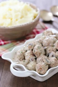 Stroganoff Meatballs - tender beef and pork meatballs cooked in a creamy mushroom sauce