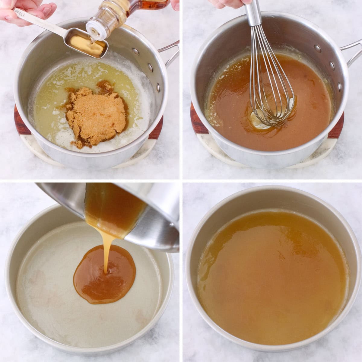 Banana Upside down cake, preparing the brown sugar topping in a small saucepan process shots.