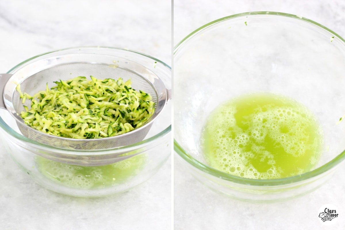 Squeezing excess moisture from zucchini Olga's Flavor Factory