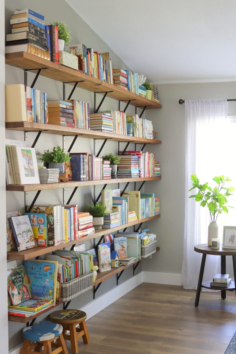 Home Library Shelves in Our Living Room