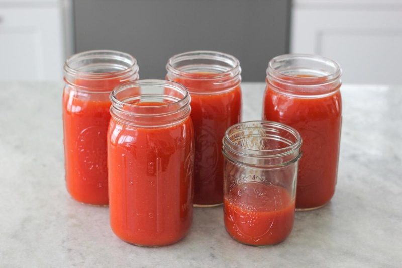 Jars of homemade tomato juice