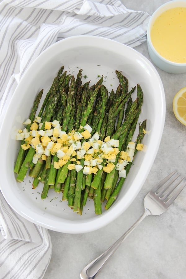 Roasted Asparagus With Hard Boiled Eggs and Hollandaise Sauce - Olga's
