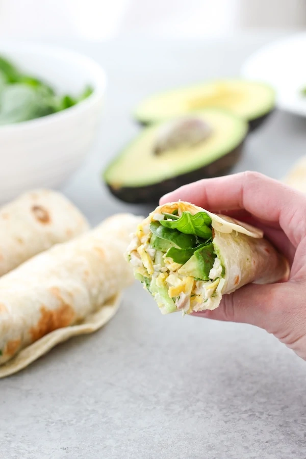 Avocado and Spinach Chicken Salad Wraps