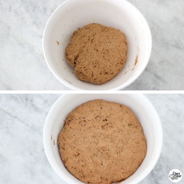 Pumpernickel bread rising in a bowl