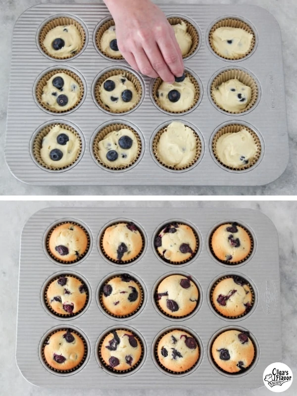 Blueberry Muffin batter in muffin pan