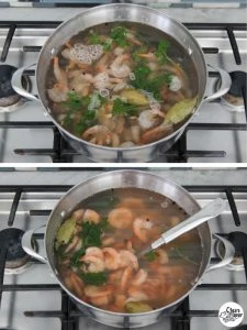 Cooking shrimp in a flavorful broth