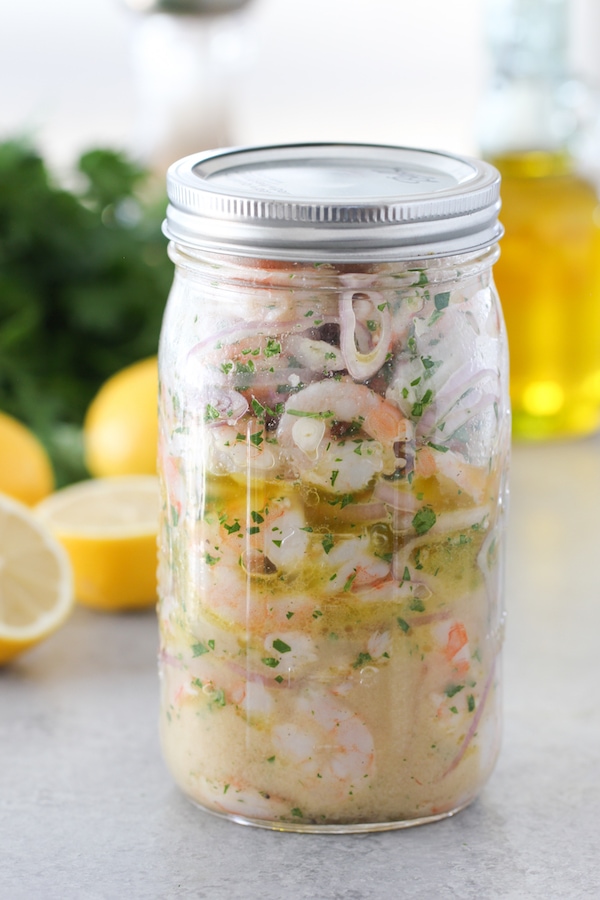 Storing Marinated Shrimp in a glass jar