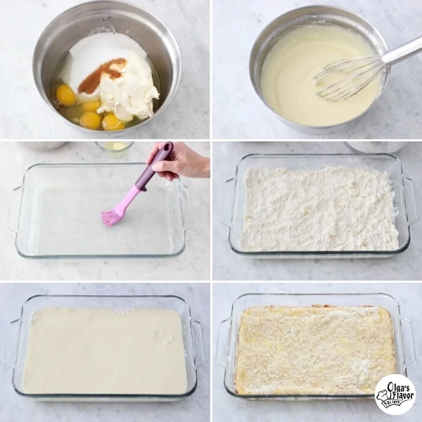Ricotta Crumb Bars tutorial; preparing the cheese filling, layering the crust, sprinkling with the topping and baking.