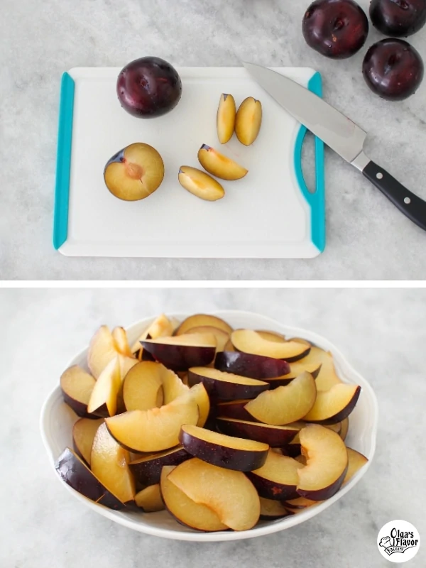 slicing plums for baking