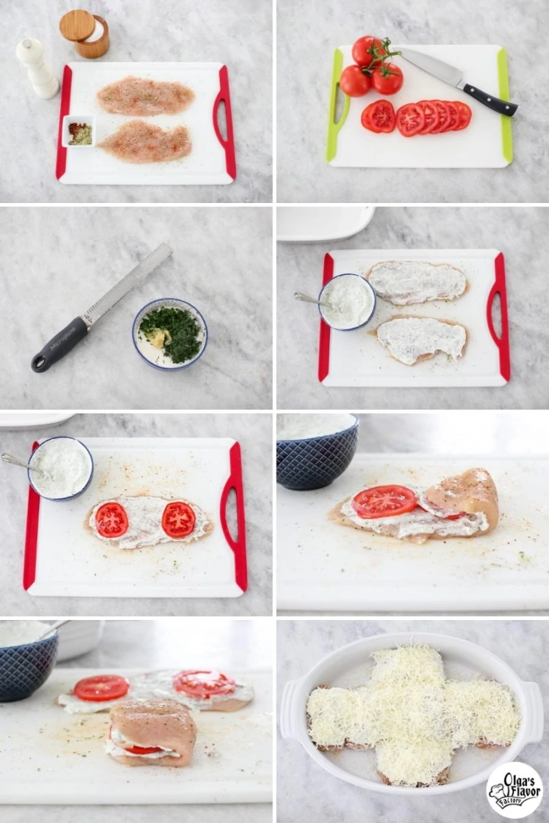 Tutorial of how to prepare Cheesy Baked Tomato and Herb Stuffed Chicken Rolls