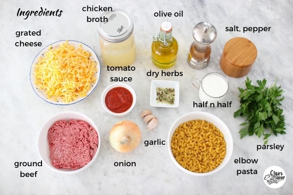 Ingredients for Instant Pot Hamburger Helper aka Cheeseburger Pasta