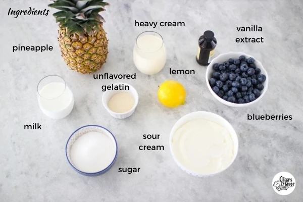 Ingredients for Blueberry, Pineapple Lemon Panna Cotta
