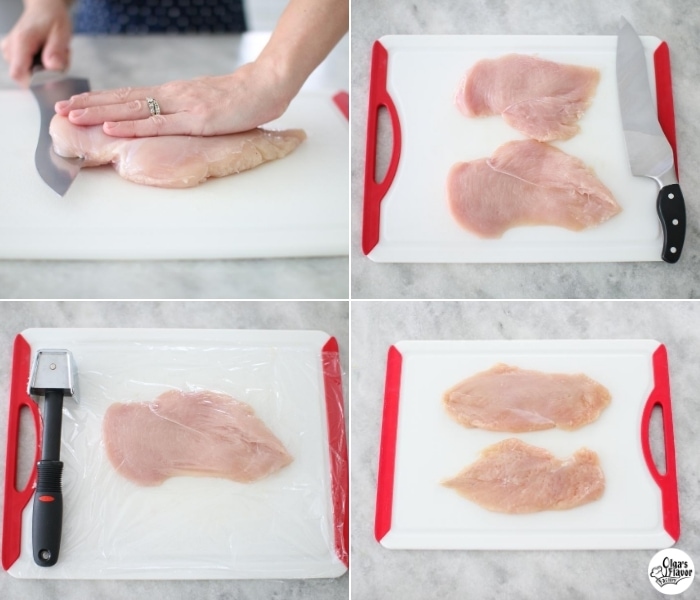 Preparing chicken breast to be stuffed