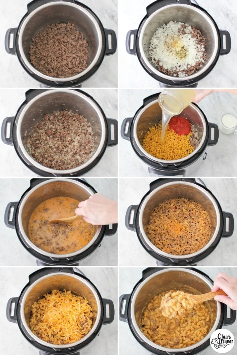 Step by step tutorial for how to make Homemade Hamburger Helper in the Instant Pot