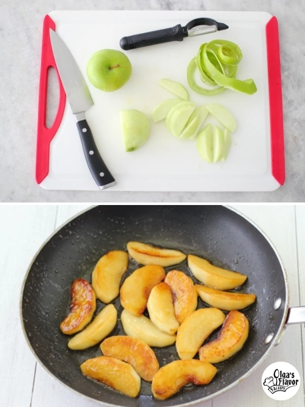 Cooking apples in a skillet for salad