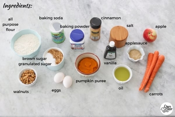 Ingredients For Pumpkin, Carrot and Apple Muffins with Crumb Topping