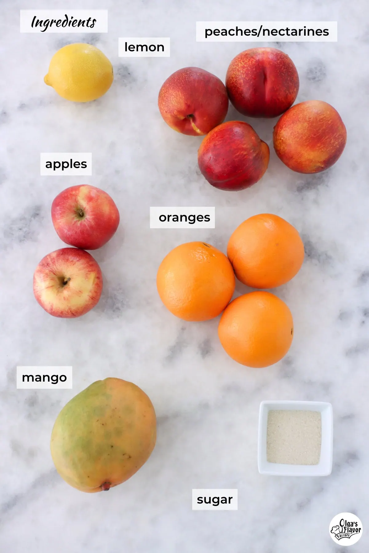 Ingredients for make ahead fruit salad on the counter. 