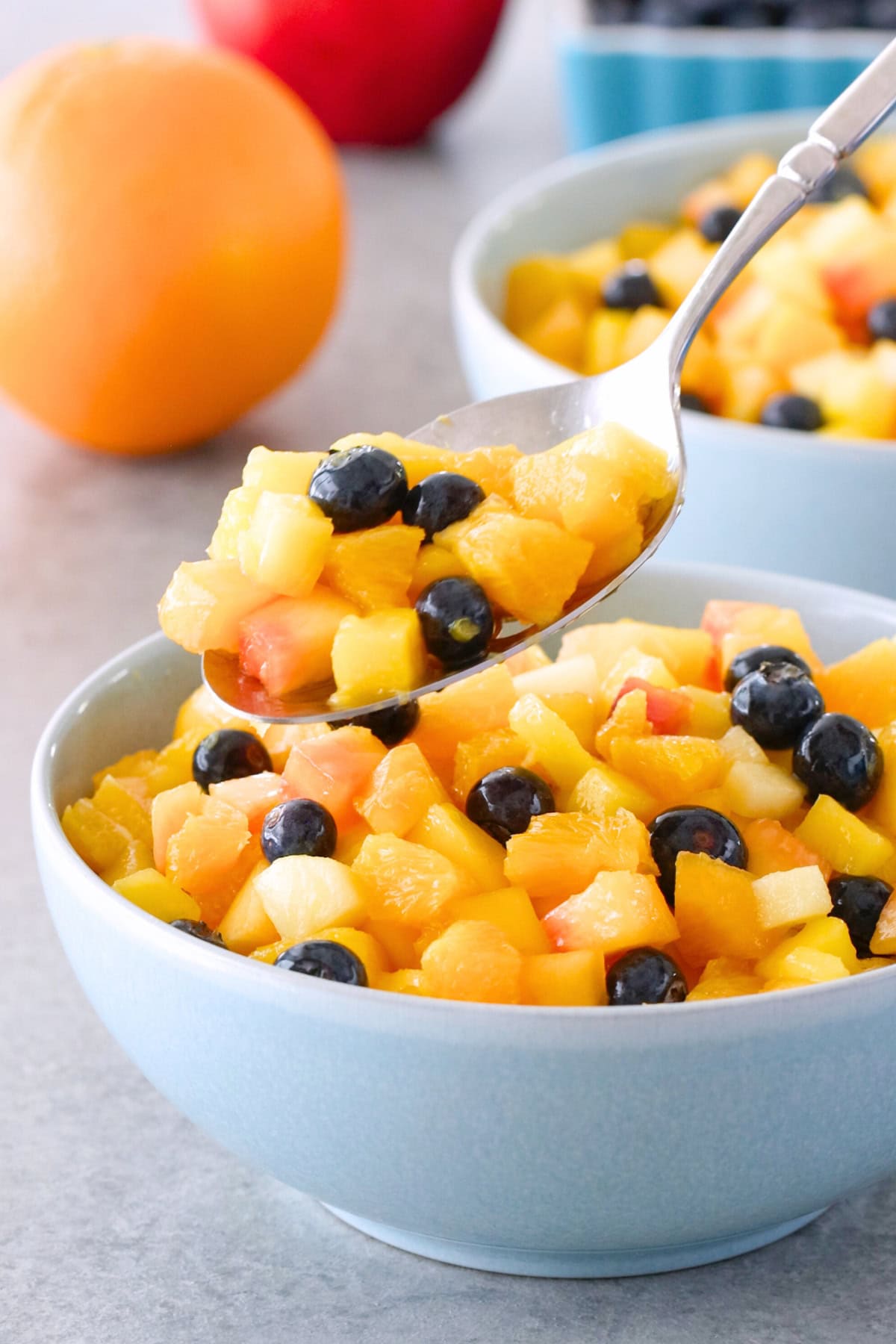 Make ahead fruit salad with blueberries in a bowl.