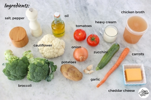 Ingredients for Healthy Broccoli Cheddar Soup With Vegetables