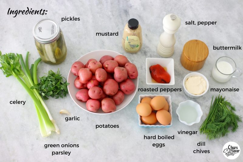 Ingredients for potato salad with homemade Ranch dressing. 