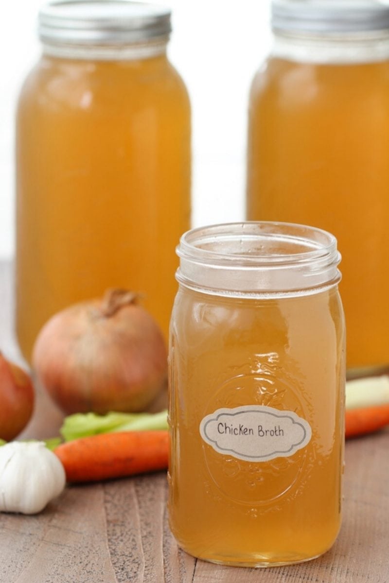 Homemade Chicken Broth in jars