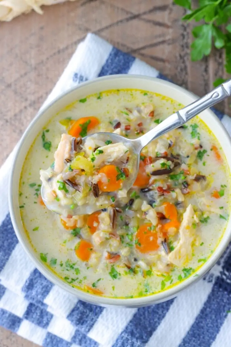 Creamy Chicken and Wild Rice Soup made in the Instant Pot