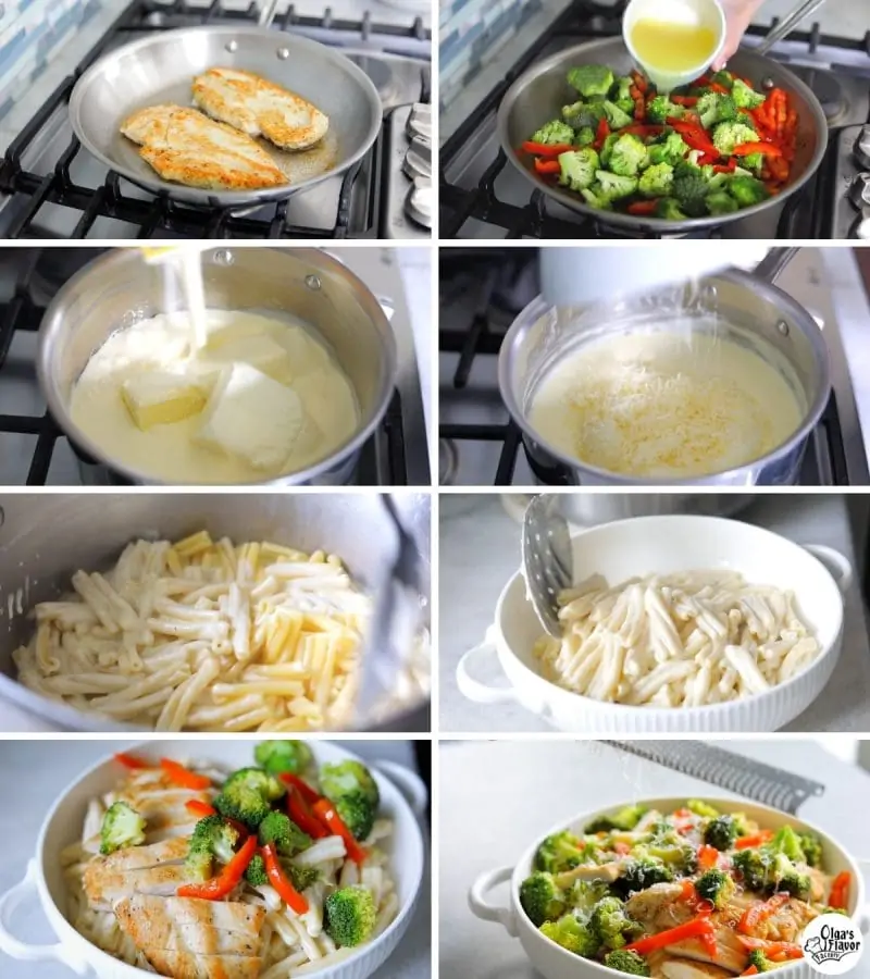 How to make Chicken Alfredo Pasta with broccoli and bell peppers
