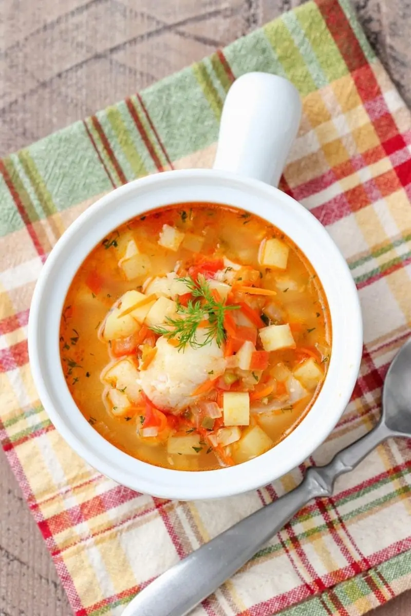 Potato and Cod soup with vegetables