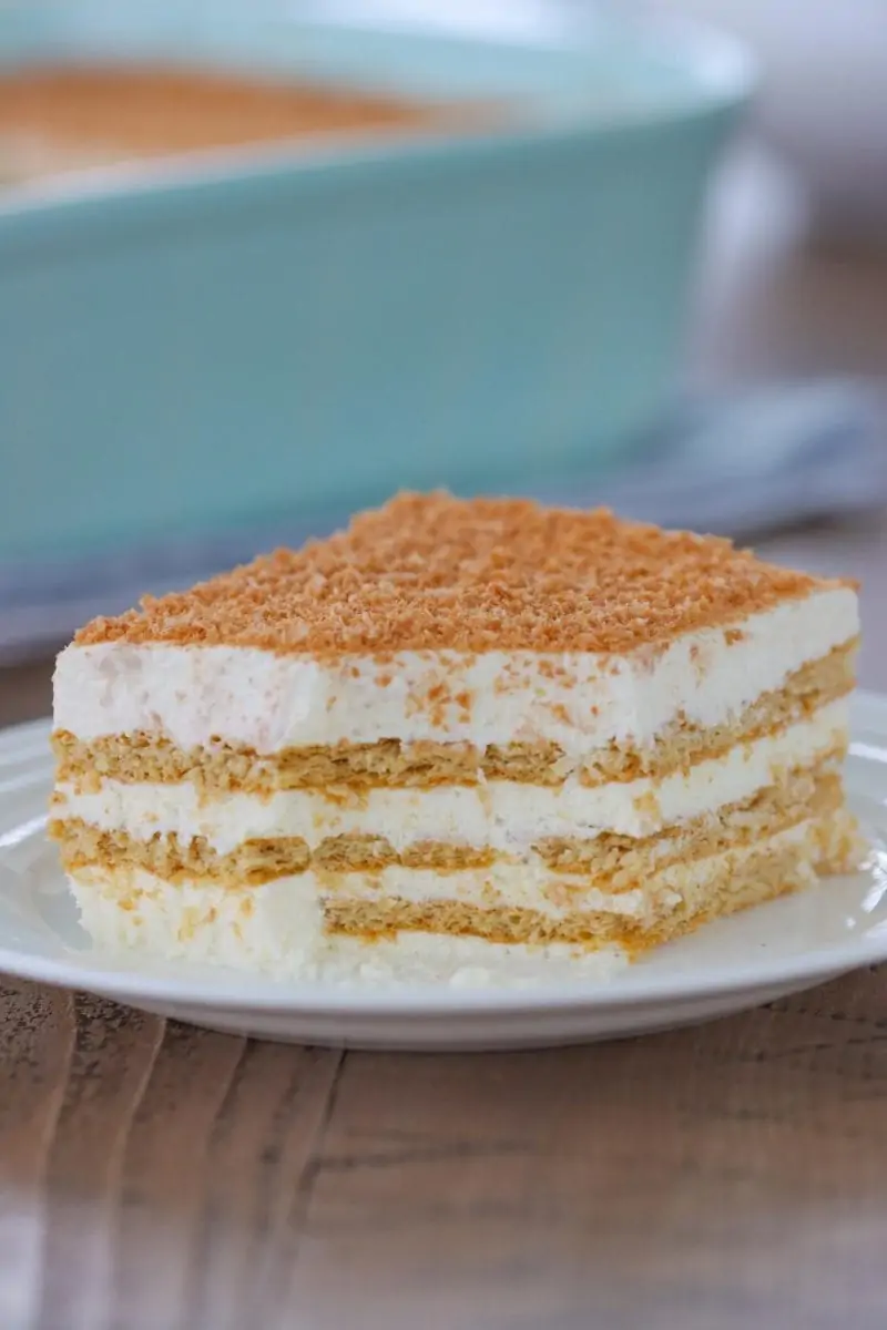 A slice of graham cracker cake