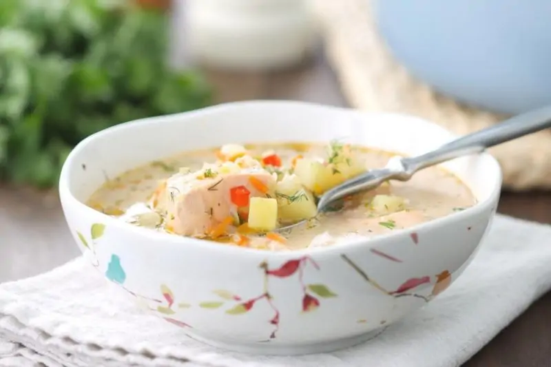 Salmon and Potato Soup in a bowl