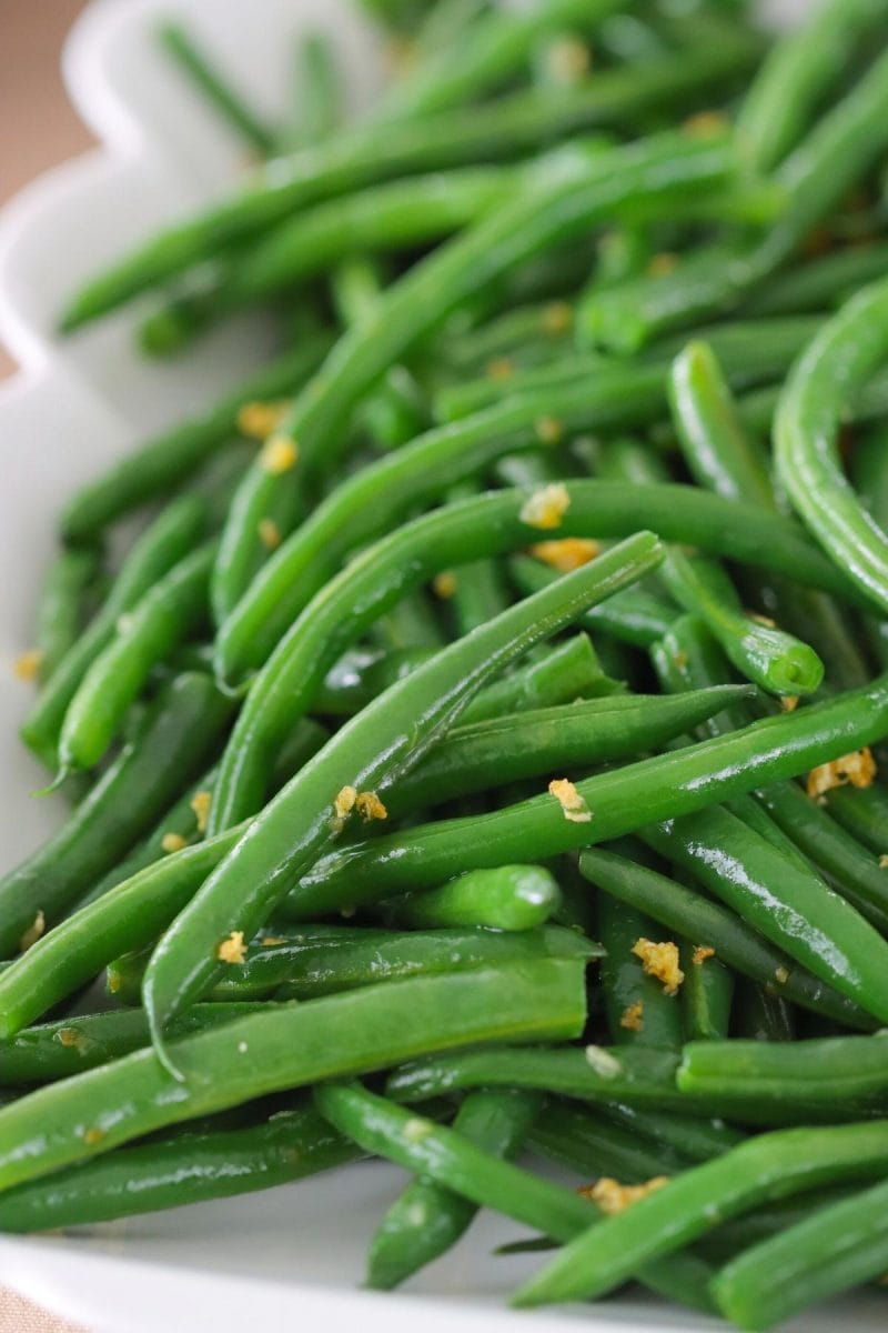 Sauteed green beans with garlic. 
The green beans are really tender and keep their vibrant color. 