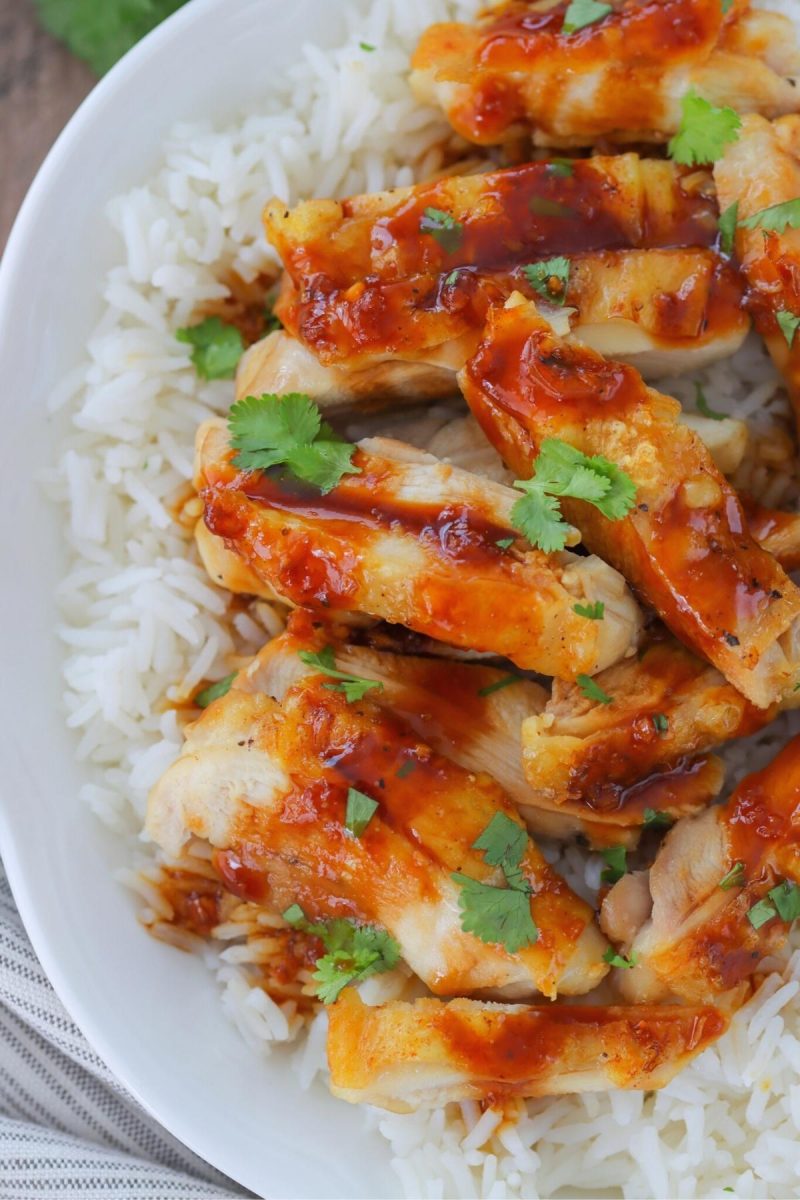 Baked teriyaki chicken - baked chicken thighs with a sweet and sour sauce. 