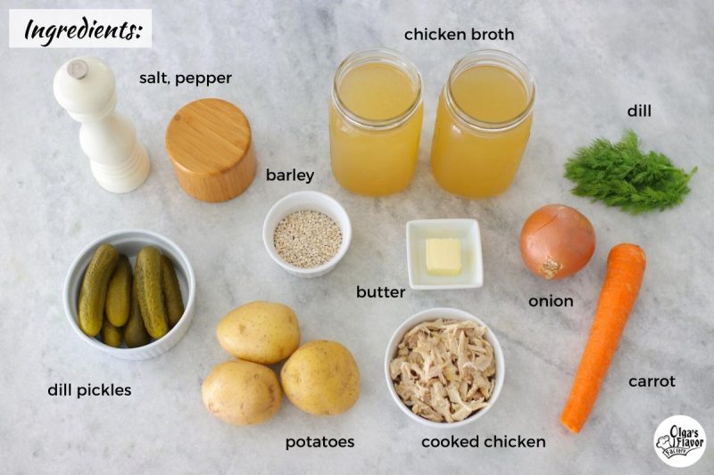 Ingredients for dill pickle soup, Russian Rasolnik