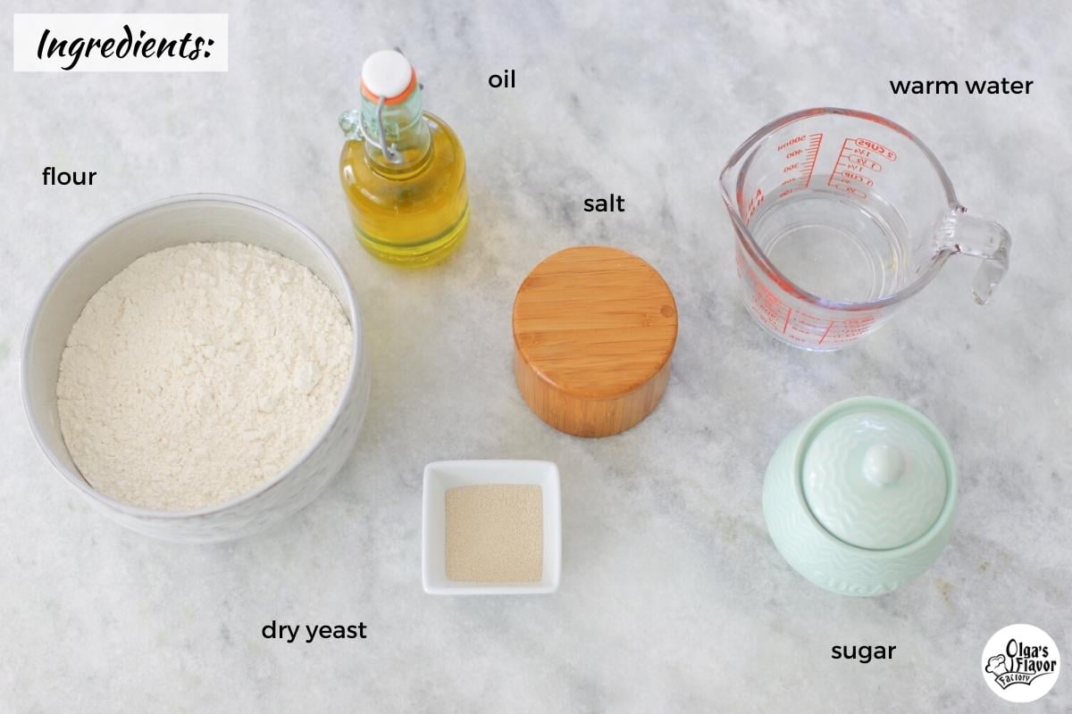 Ingredients For Homemade Bread on the counter. 