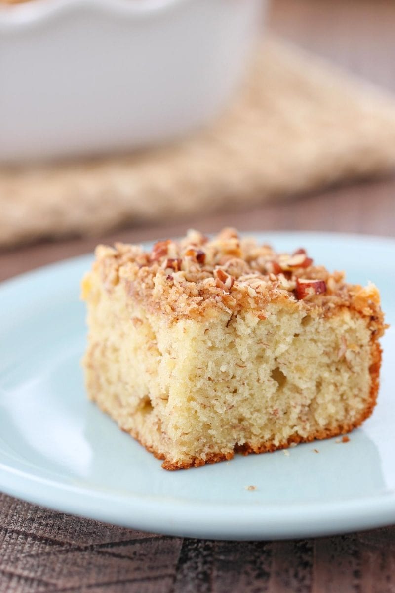 Tender Banana Coffee Cake With a Streusel Pecan Topping 